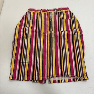 Vintage Gitano Striped‎ Denim Pencil Skirt Pink Yellow Black White Size 7/8 90s
